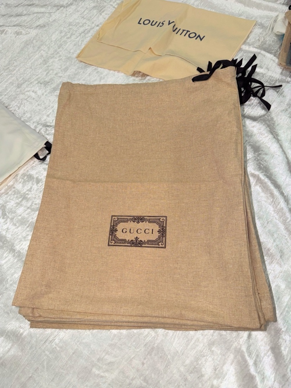 Gucci Tan Drawstring Dust Bag with Black Ribbon 17X14